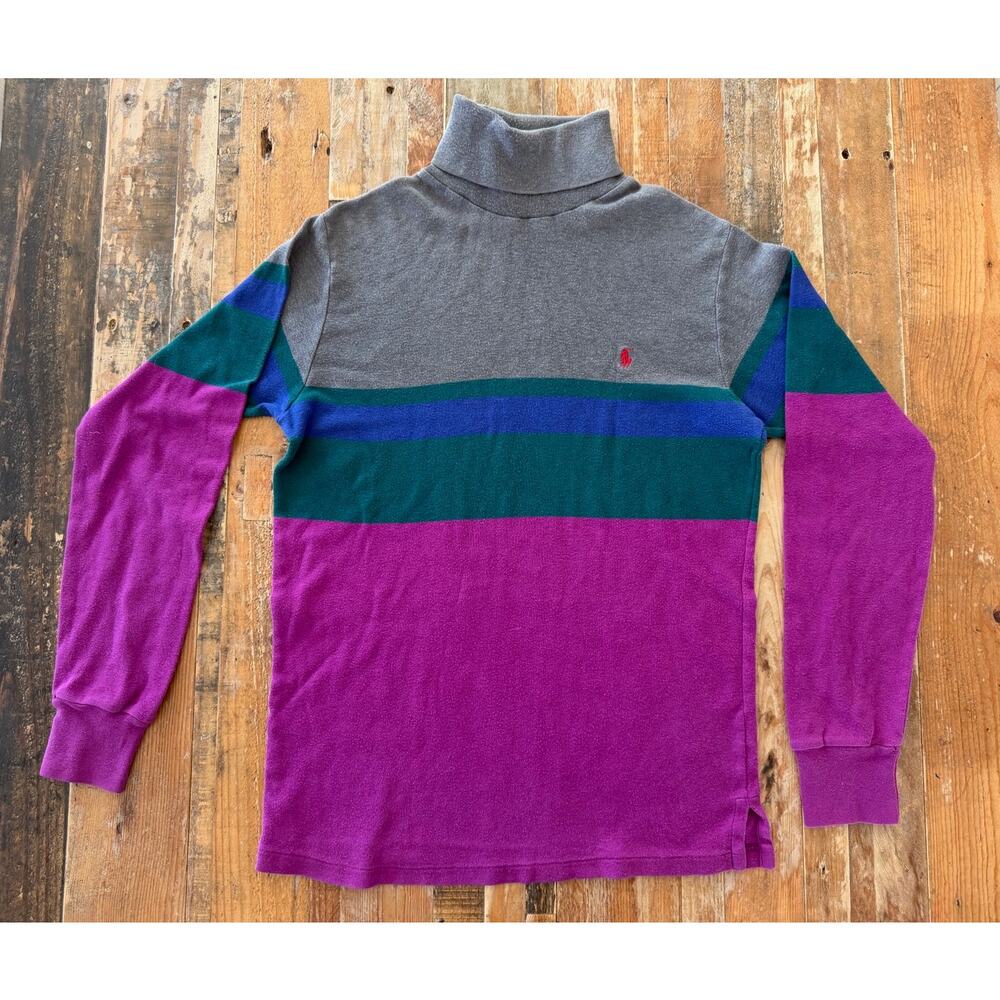 Vintage Polo by Ralph Lauren Mock Neck Colorblock Long Sleeve Shirt